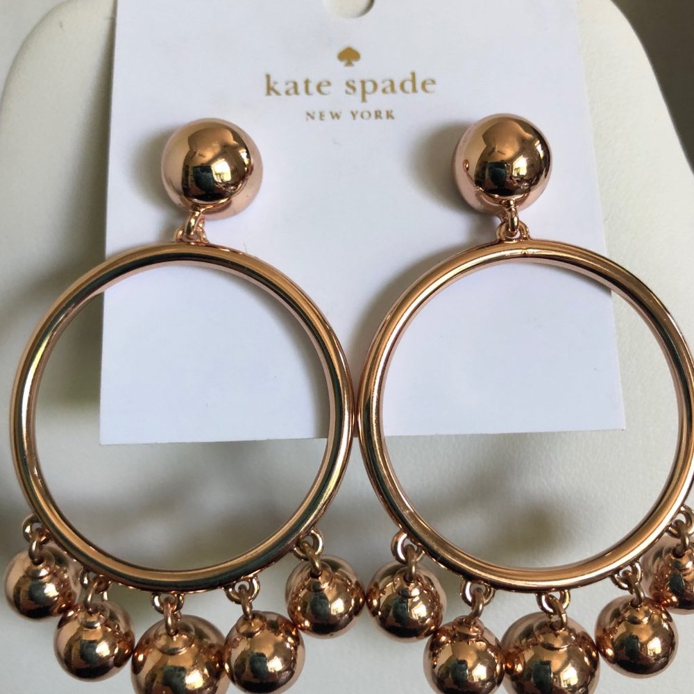 KATE SPADE Rose Gold Plated Ball Bauble Drop Hoop Earrings